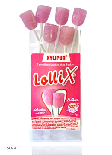 Lollix® Xylitol Lutscher Erdbeere 6 Stück - Zahnpflege mit Stil
