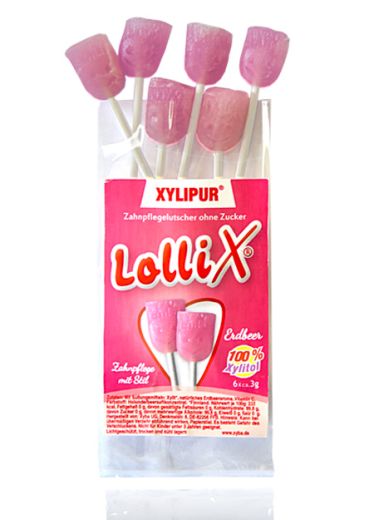 Lollix Xylitol Lutscher Erdbeere 6 Stck - Zahnpflege mit Stil