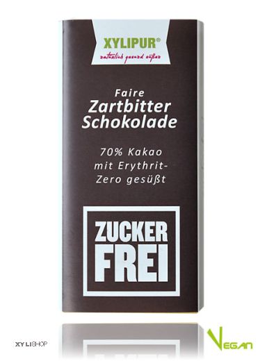 Faire Ohne Zucker Zartbitter-Schokolade  mit Erythrit Xylipur 70% Kakao, 60g