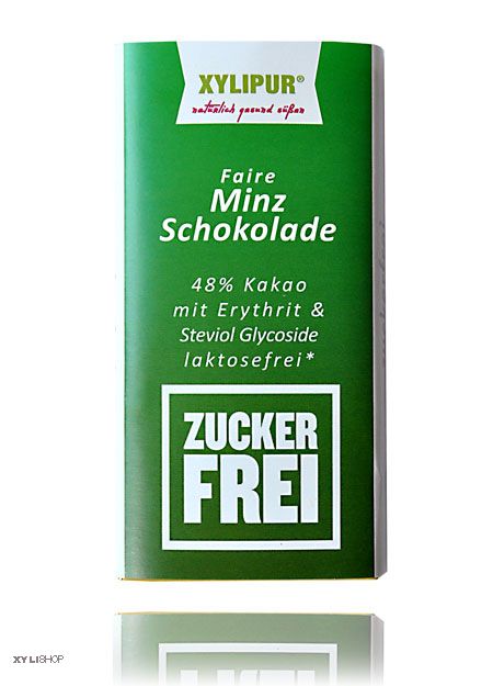 Faire Zuckerfreie Minz-Schokolade Xylipur 48% Kakao, 60g, laktosefrei