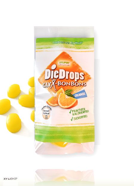 DieDrops zuckerfreie Erythrit Bonbons, Orange, kalorienarm 30g