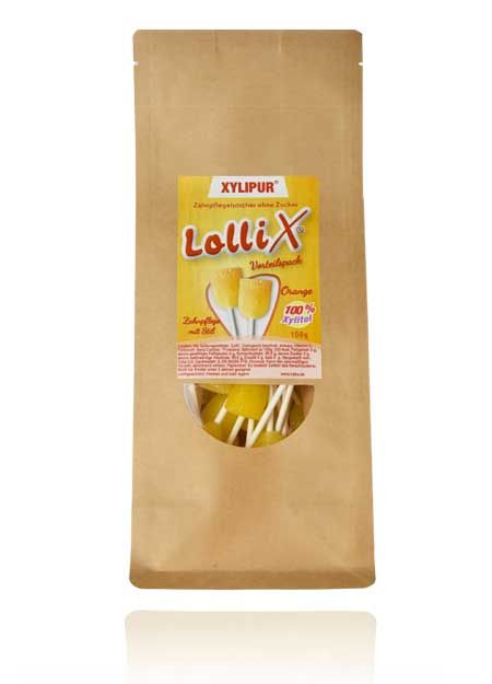 Vorteilspack LolliX Xylitol Lutscher Orange 100g