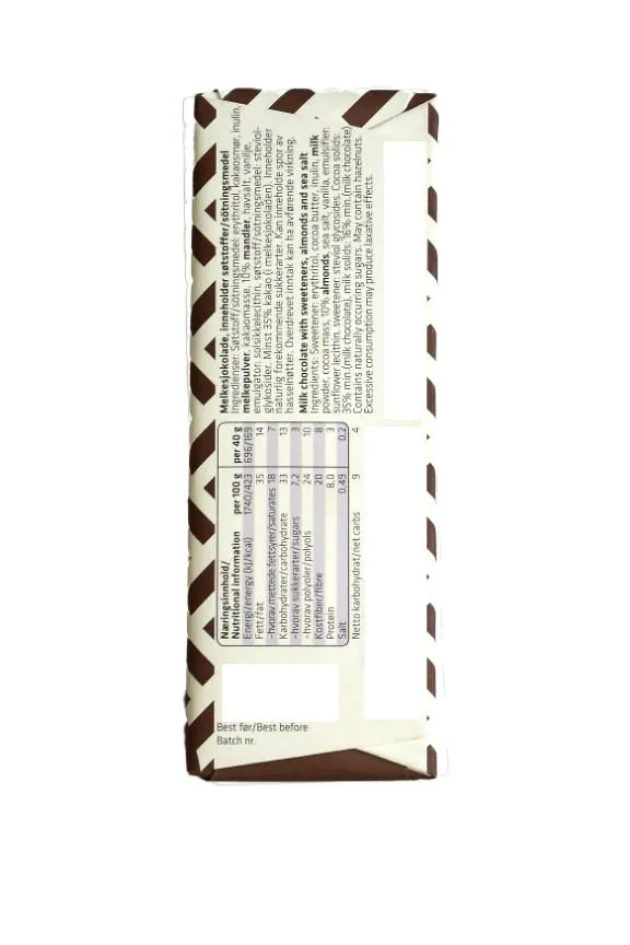 MHD 13.09.20.25 Sukrin Milchschokolade Mandel-Meersalz mit Erythrit 35% Kakao, 40g